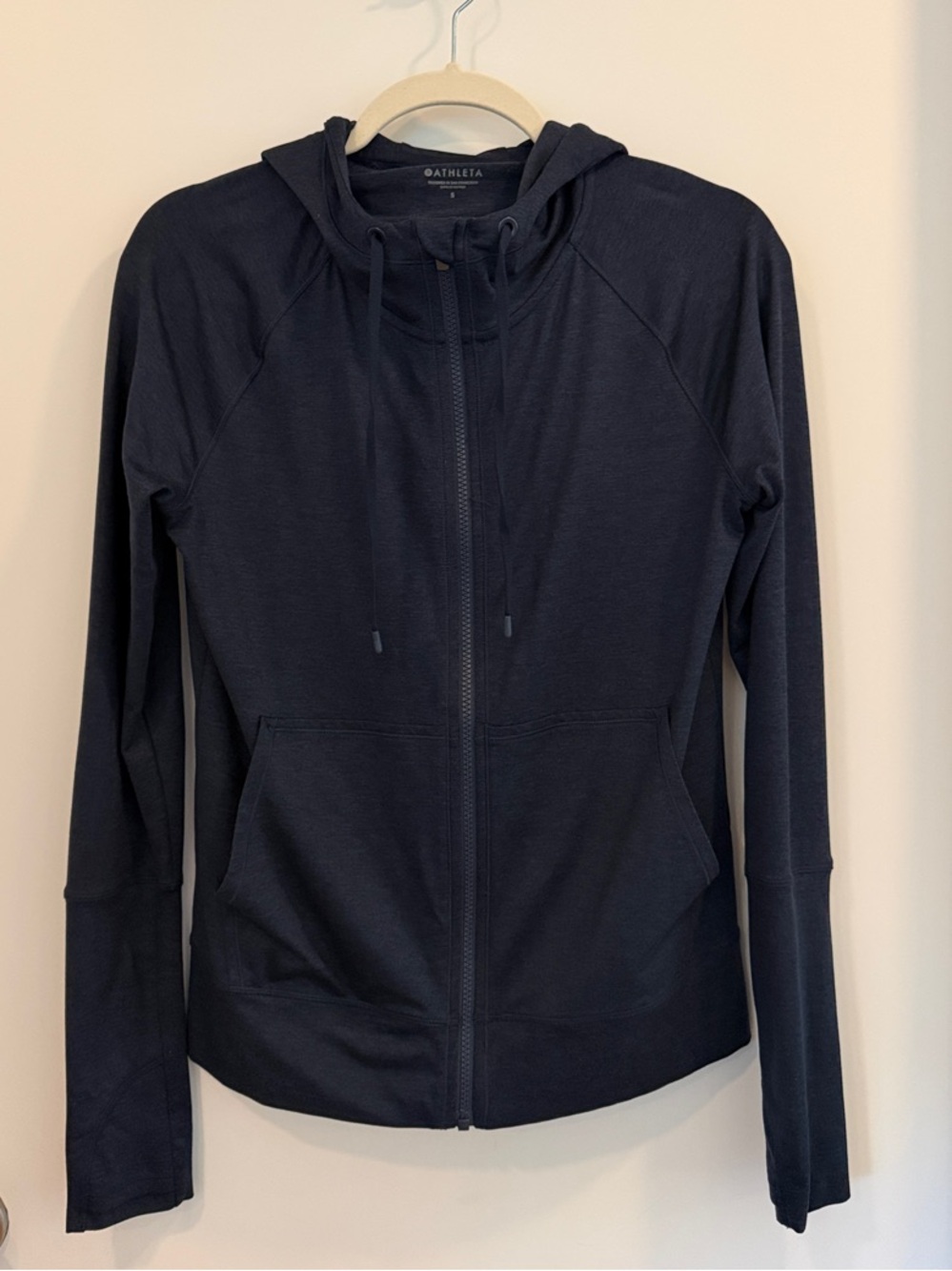 Athleta Uptempo Hooded Zip Up Jacket in Navy Blue | Size Small